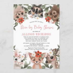 Invitation Conduite par baby shower fille animaux de la forêt
