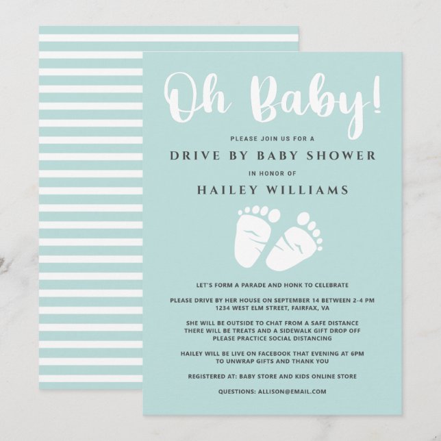 Invitation Conduite Par Baby shower Oh Baby Baby Fee Mint Whi (Devant / Derrière)