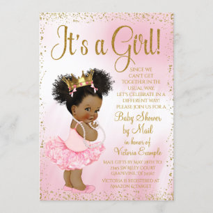 Invitation Conduite Par Baby shower Pink Gold Afro Princess T