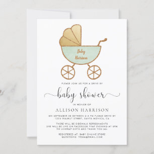 Invitation Conduite Par Baby shower Retro Carriage Mint Green