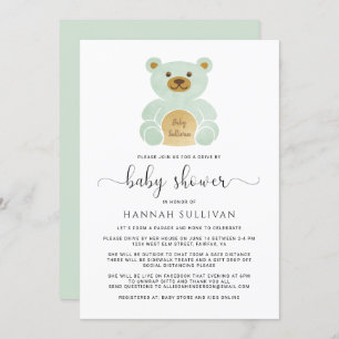 Invitation Conduite par Baby shower Teddy Bear Green Gold Min