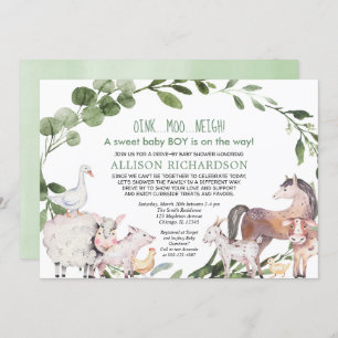 Invitation Conduite par Farm Barnyard animaux garçon baby sho