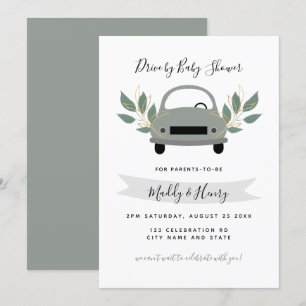 Invitation Conduite par garçon neutre baby shower vert gris