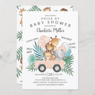 Invitation Conduite Par Jungle Animals Baby shower Filles