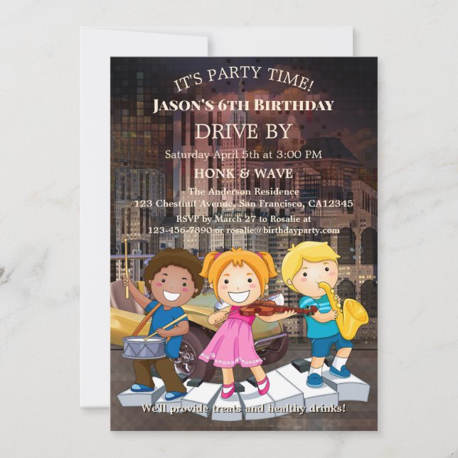 Invitation Conduite par l'Anniversaire de enfant de musique à (Devant)