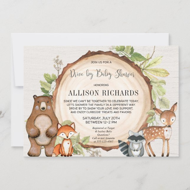 Invitation Conduite par le baby shower d'animaux rustiques de (Devant)