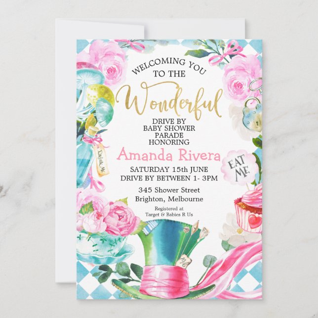 Invitation Conduite Par Parade Wonderland Baby shower Invitat (Devant)
