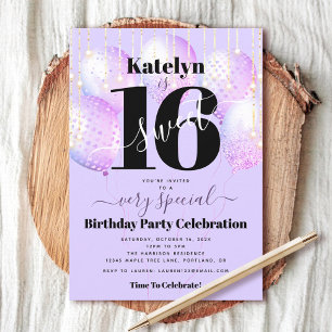 Invitation Conduite Par Sweet 16 Anniversaire Fille Ballons V