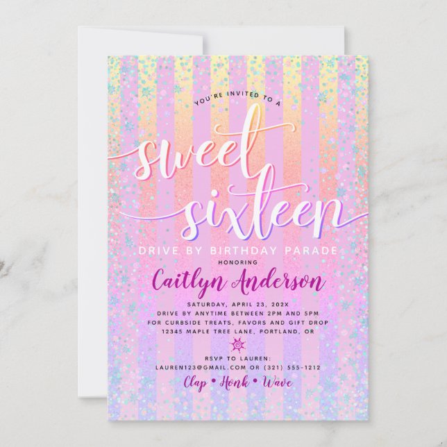 Invitation Conduite Par Sweet sixteen Anniversaire Rainbow Om (Devant)