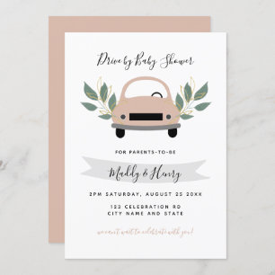 Invitation Conduite par une fille baby shower verdure rose