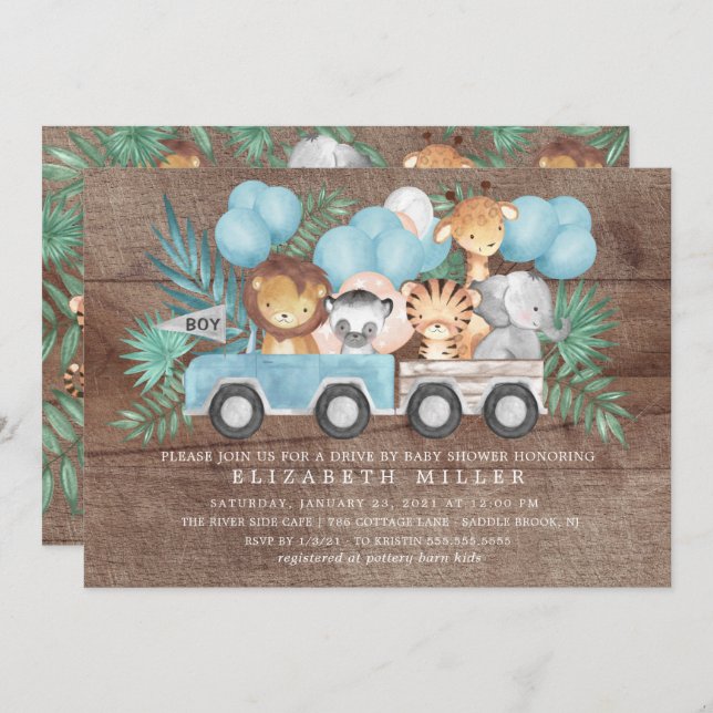 Invitation Conduite Rustique Par Jungle Animaux Baby shower G (Devant / Derrière)