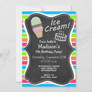 Invitation Cône de crème glacée; Retro Neon Rainbow