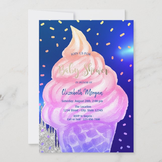 Invitation Cône de glace Cool Royal Bleu Baby Shower (Devant)