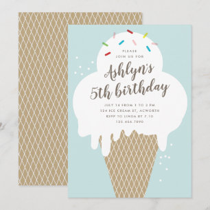 Invitation Cône de glace enfants bleu fête d'anniversaire