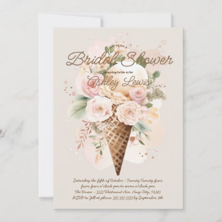 Invitation Cône de glace fleuri boho, cône aquarelle