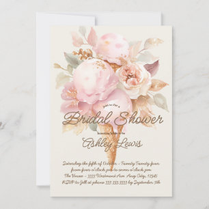 Invitation Cône de glace or floral rose crème glacée