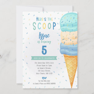 Invitation Cône de Glace pour Garçons - Motif Bleu