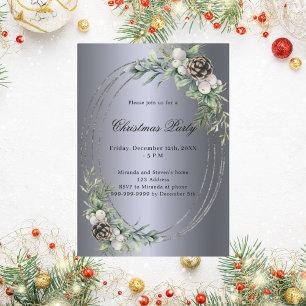 Invitation Cone pin verdure argent fête de Noël