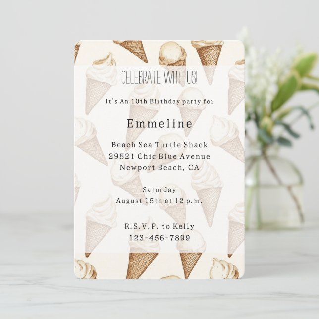 Invitation Cônes de glace d'anniversaire (Debout devant)