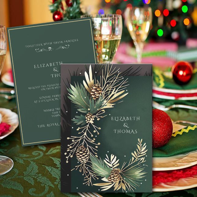 Invitation Cônes de pin de mariage d'hiver avec aiguilles de  (Créateur téléchargé)