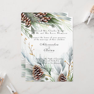 Invitation Cônes de pin de mariage d'hiver Neige Branches de