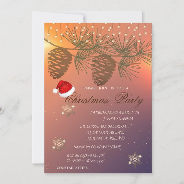 Invitation Cônes de pin, Flocons de neige Entreprise de Noël  (Devant)