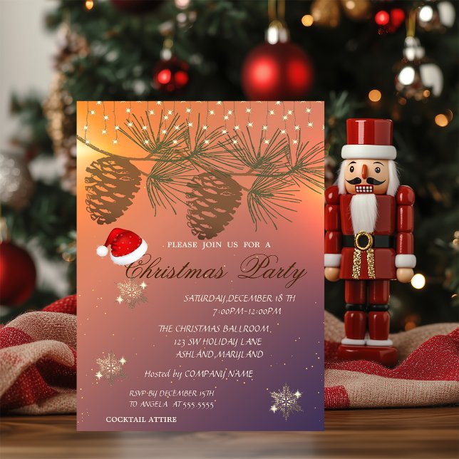 Invitation Cônes de pin, Flocons de neige Entreprise de Noël  (Créateur téléchargé)