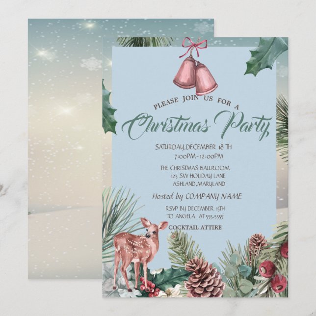 Invitation Cônes de pin Holly Berry, Fête de Noël de la compa (Devant / Derrière)