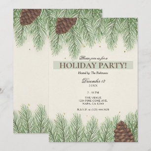 Invitation Cônes de pin rustiques et fête de Noël des Fêtes d