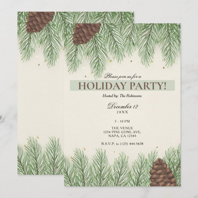 Invitation Cônes de pin rustiques et fête de Noël des Fêtes d (Devant / Derrière)