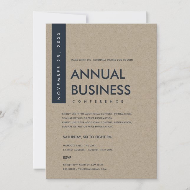 INVITATION CONFÉRENCE ÉVÉNEMENTIELLE NAVY BLANC KRAFT MINIMAL (Devant)