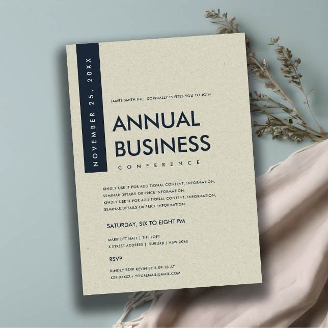 INVITATION CONFÉRENCE ÉVÉNEMENTIELLE NAVY BLANC KRAFT MINIMAL (Créateur téléchargé)