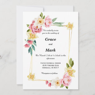Invitation Conférences de mariage rose et jonquille jaune