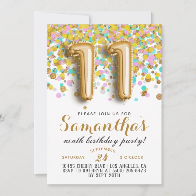 Invitation Confetti 11e anniversaire (Devant)