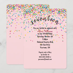 Invitation confetti 17e fête d'anniversaire