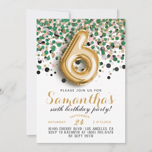 Invitation Confetti 6e anniversaire (Devant)