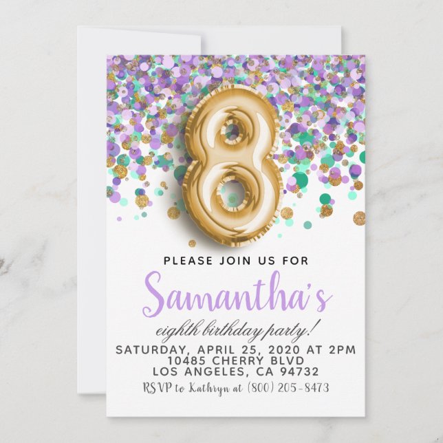 Invitation Confetti 8e anniversaire (Devant)