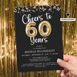 Invitation Confetti à 60 ans de Script Balloon