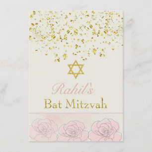 Invitation Confetti à effet or, rose rose Bat mitzvah Invitat