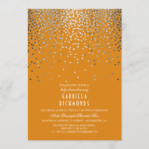 Invitation Confetti Argent Elégant Baby shower Vintage orange