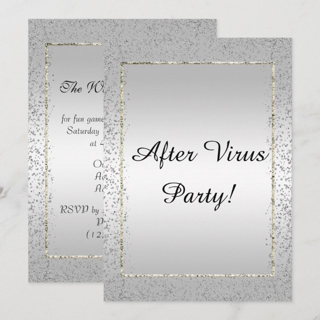 Invitation Confetti Argent Élégant "Fête Après Virus" (Devant / Derrière)
