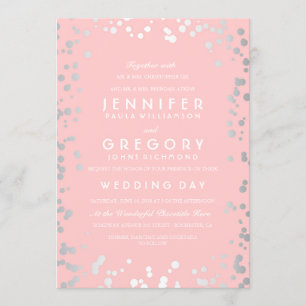 Invitation Confetti Argent Rose Moderne et élégant mariage