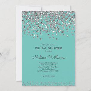 Invitation Confetti Argent Turquoise Élégante Fête des mariée