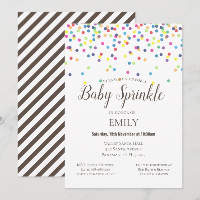 Invitation Confetti Baby Sprinkle - Baby shower (Devant / Derrière)