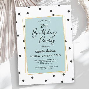 Invitation Confetti bleu clair Pois fête du 21e anniversaire