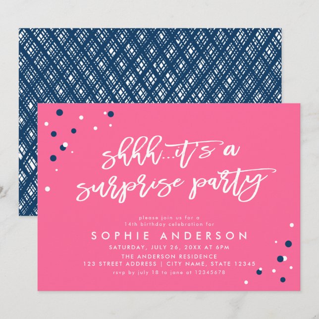 Invitation Confetti bleu rose C'est un anniversaire de fête s (Devant / Derrière)