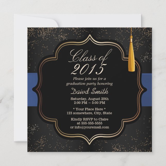 Invitation Confetti Blue Ribbon Dark Party (Devant)