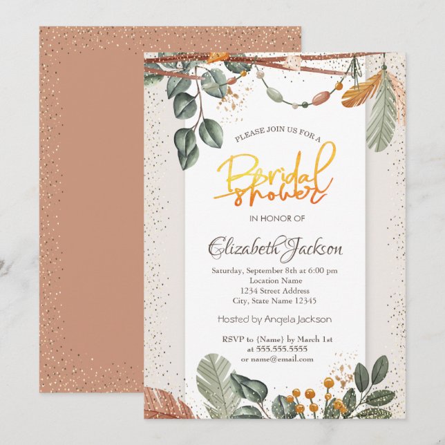 Invitation Confetti Boho Baby Shower de mariage (Devant / Derrière)