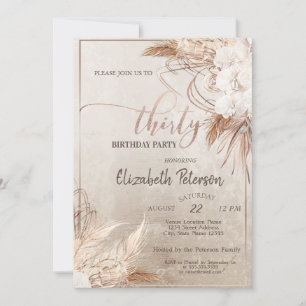 Invitation Confetti Boho Floral Pampas 30e Anniversaire