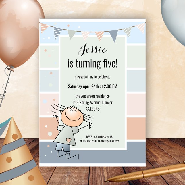 Invitation Confetti Bunting Striped Simple Anniversaire de en (Créateur téléchargé)